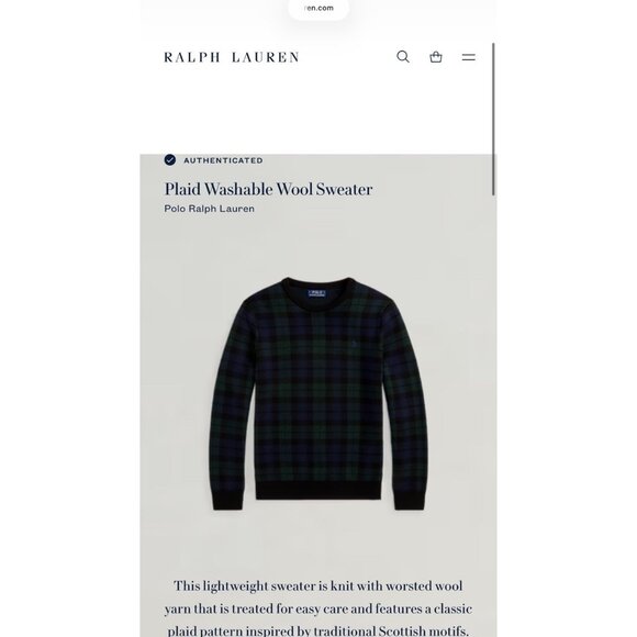 Polo Ralph Lauren Sweater Mens 2XL Blue Green Tartan Plaid Washable Merino Wool - Picture 9 of 11